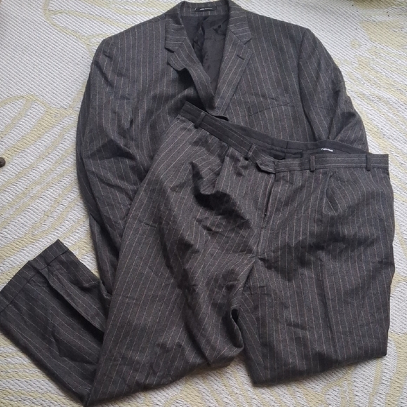 Calvin Klein Brown Pinstripe Men's Suit - Picture 1 of 3